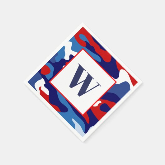 Red White Blue Camouflage Monogram Party Napkins Serviette (Ecke)