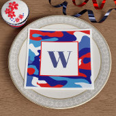 Red White Blue Camouflage Monogram Party Napkins Serviette