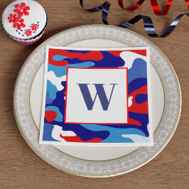Red White Blue Camouflage Monogram Party Napkins Serviette