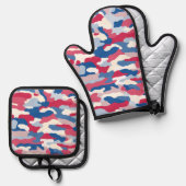 Red White & Blue Camouflage Ofenhandschuh & Topflappen-Set (Vorderseite/Rückseite)