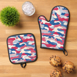 Red White & Blue Camouflage Ofenhandschuh & Topflappen-Set