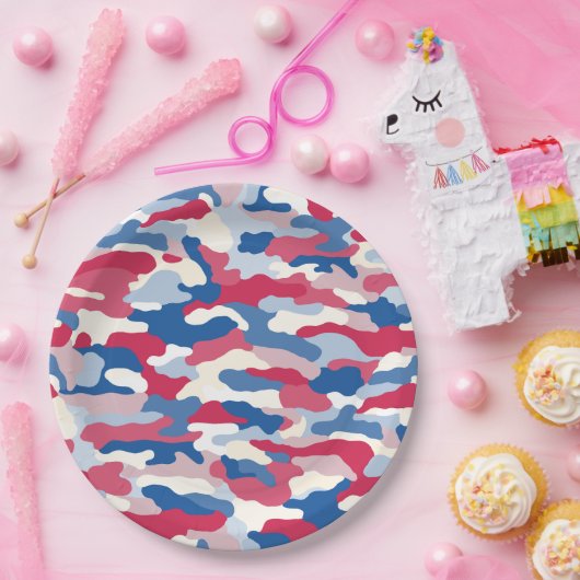 Red White & Blue Camouflage Pappteller (Party)