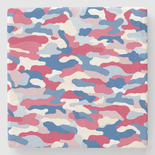Red White & Blue Camouflage Steinuntersetzer (Vorderseite)