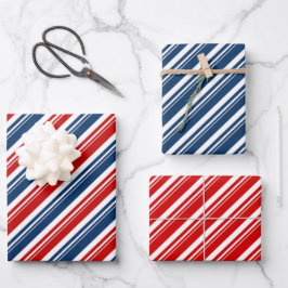 Red White & Blue Candy Cane Strip Holiday Geschenkpapier Set