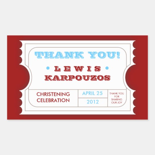 Red White Blue Carnival Danke Ticket Sticker (Vorderseite)