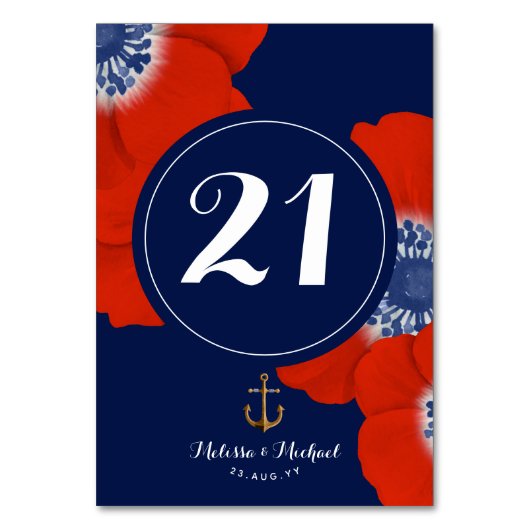 Red White & Blue Cascading Red Anemones Tischnummer (Rückseite)