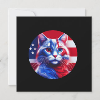 Red White & Blue Cat With American Flag Background Einladung