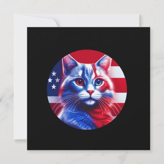 Red White & Blue Cat With American Flag Background Einladung (Vorderseite)