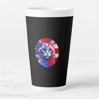 Red White & Blue Cat With American Flag Background Milchtasse
