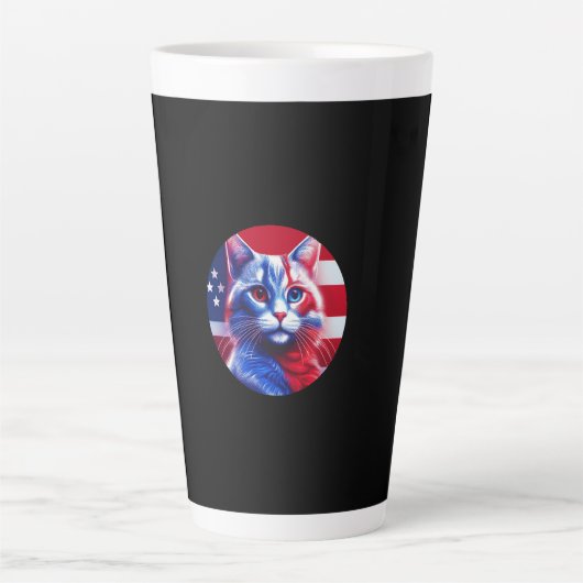 Red White & Blue Cat With American Flag Background Milchtasse (Vorderseite)
