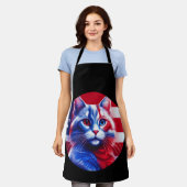 Red White & Blue Cat With American Flag Background Schürze (Getragen)