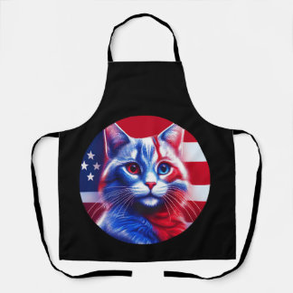 Red White & Blue Cat With American Flag Background Schürze