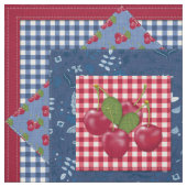 Red White Blue Cherries Gingham Patchwork Quilt Stoff (Muster)