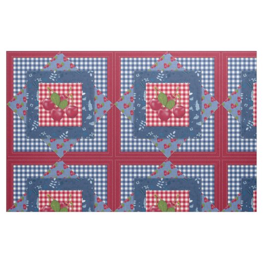 Red White Blue Cherries Gingham Patchwork Quilt Stoff (Fat Quarter (45,7 x 55,9 cm))