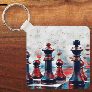 Red, White, Blue Chess Pieces King, Queen, Bishop Schlüsselanhänger