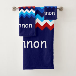 Red White Blue Chevrons Monogram Badetuch Set