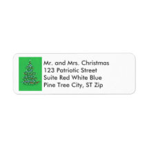 Red White Blue Christmas Tree Address Labels