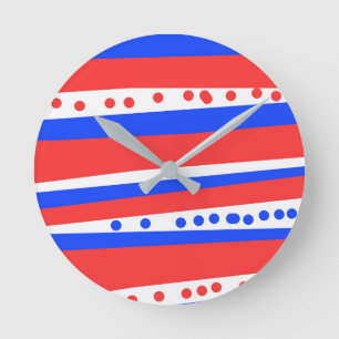 Red White Blue Circles Streifen Runde Wanduhr