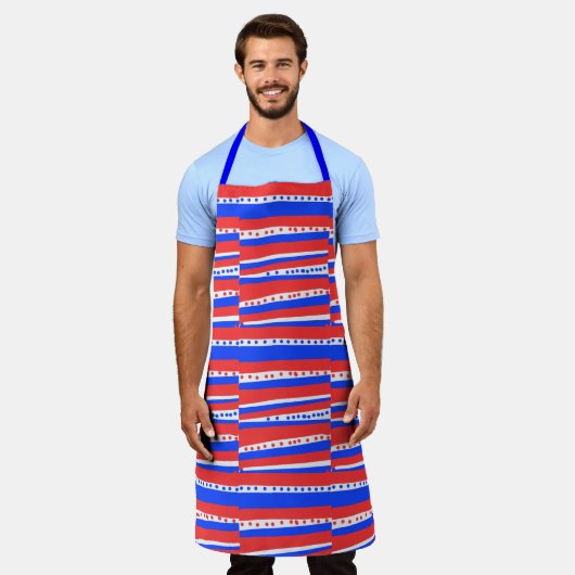 Red White Blue Circles Stripes Apron Schürze (Getragen)