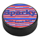 Red White Blue Circles Stripes  Eishockey Puck (3/4)