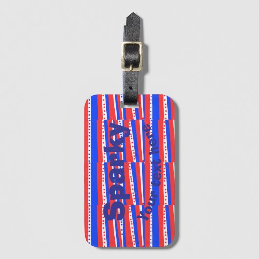 Red White Blue Circles Stripes Gepäckanhänger (Vorderseite Vertikal)