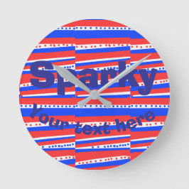 Red White Blue Circles Stripes Runde Wanduhr