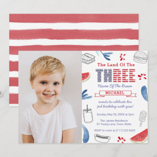 Red White Blue Cookie 3. Geburtstags-Party Einladung