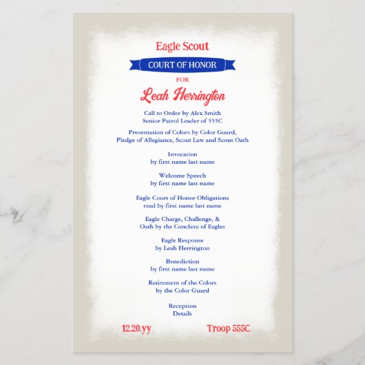 Red, White, Blue Court of Honor Program Flyer (Vorne)