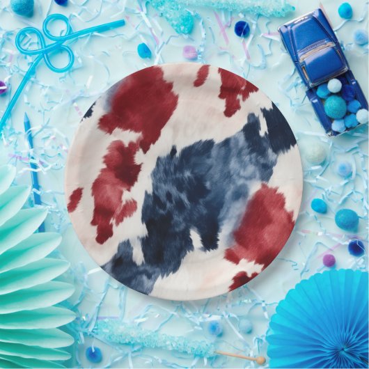 Red White Blue Cowhide Pappteller (Party)