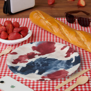 Red White Blue Cowhide Pappteller