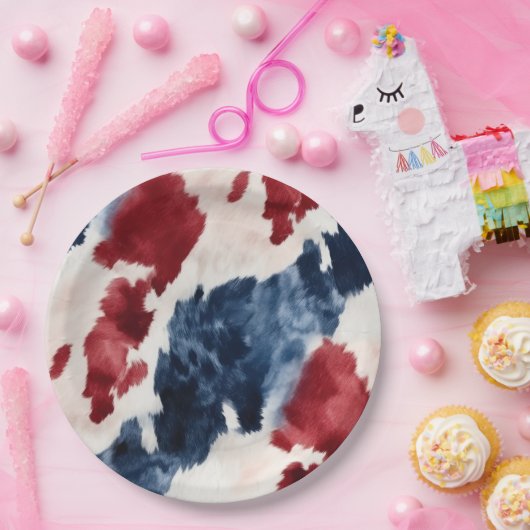 Red White Blue Cowhide Pappteller (Party)