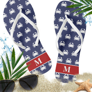 Red White Blue Crab Muster Nautical Personalize Badesandalen