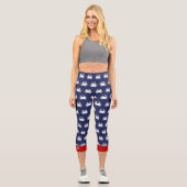 Red White Blue Crab Muster Nautical Personalize Capri Leggings (Vorderseite)