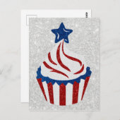 Red, White & Blue Cupcake 4. Juli Glitzer Postkarte (Vorne/Hinten)
