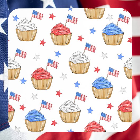 Red White Blue Cupcake Flag Star Patriotic Getränkeuntersetzer