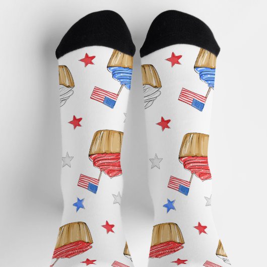 Red White Blue Cupcake Flag Star Patriotic Preppy Socken (Oben)