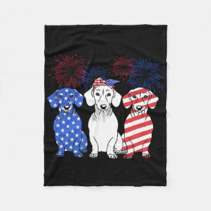 Red White Blue Dackel Dog Usa Flag Feuerwerk 4. Fleecedecke