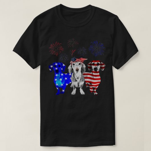 Red White Blue Dackel USA Flag Feuerwerk 4. T-Shirt (Design vorne)