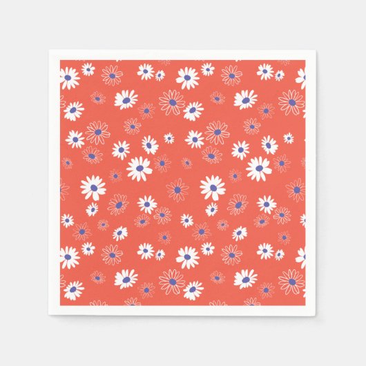 Red White Blue Daisy Blume Muster Serviette (Vorderseite)