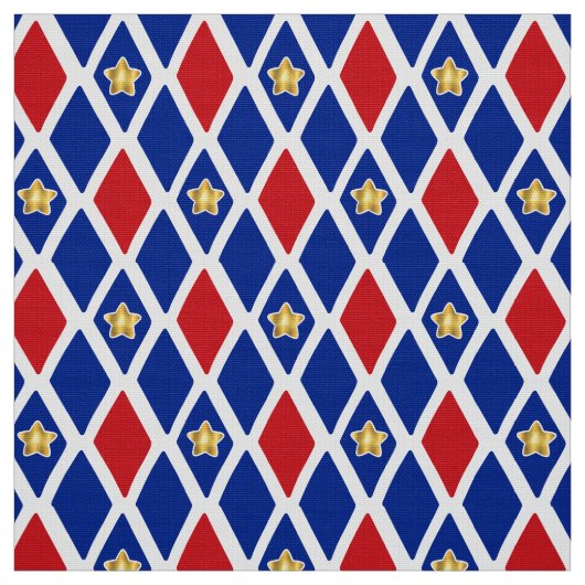 Red White Blue Diamond Gold Star Stoff (Muster)