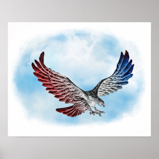 Red White & Blue Eagle in den Wolken Poster (Vorne)