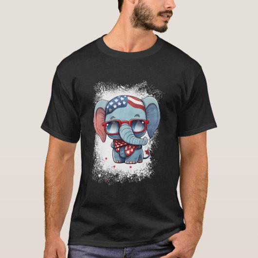 Red White Blue Elephant American Flag 4Th Of July  T-Shirt (Vorderseite)