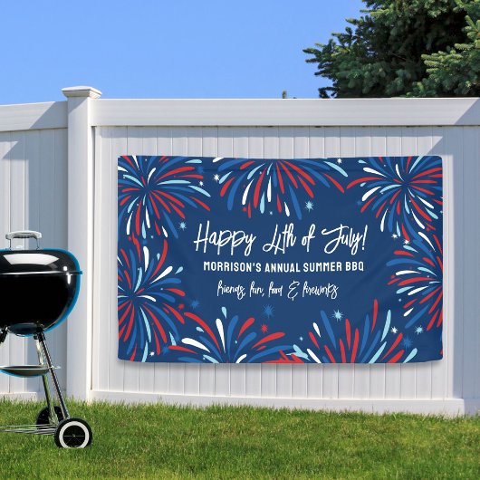 Red White Blue Fireworks 4. Juli Party Custom Banner