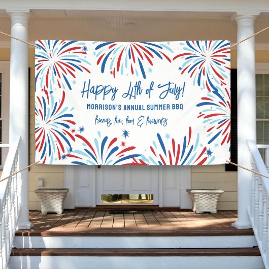 Red White Blue Fireworks 4. Juli Party Custom Banner