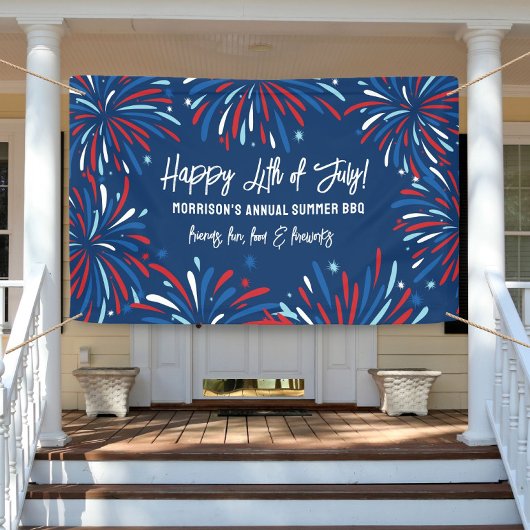Red White Blue Fireworks 4. Juli Party Custom Banner
