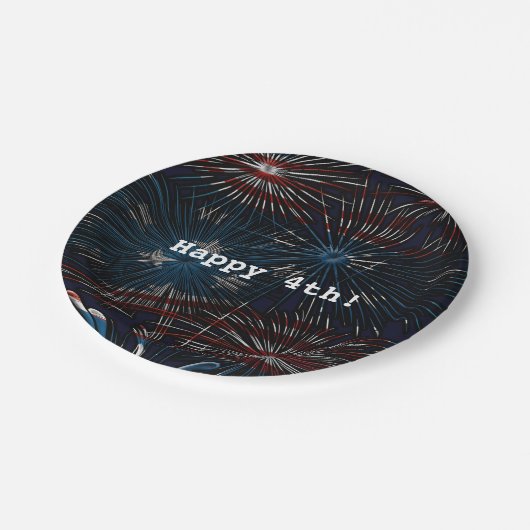 Red White Blue Fireworks 4. Juli Party Teller (Schrägansicht)