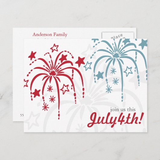 Red White & Blue Fireworks 4. Juli Postkarten (Vorne/Hinten)