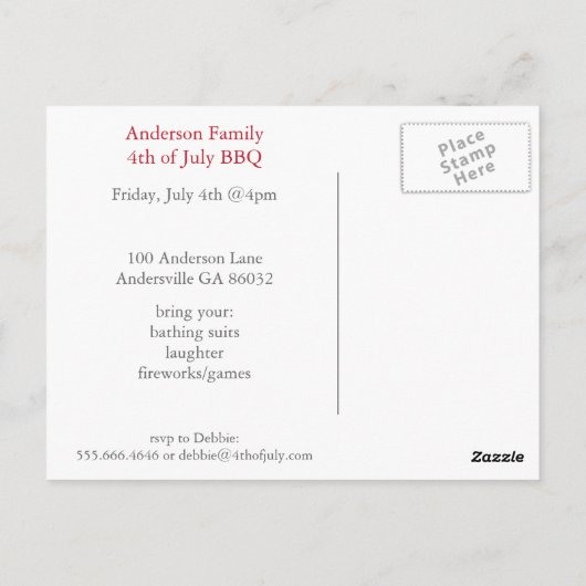 Red White & Blue Fireworks 4. Juli Postkarten (Rückseite)