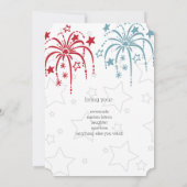 Red White & Blue Fireworks and Stars 4. Juli Einladung (Rückseite)