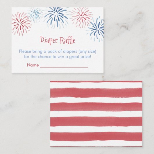 Red White Blue Fireworks Diaper Raffle Baby Dusche Begleitkarte (Vorne/Hinten)